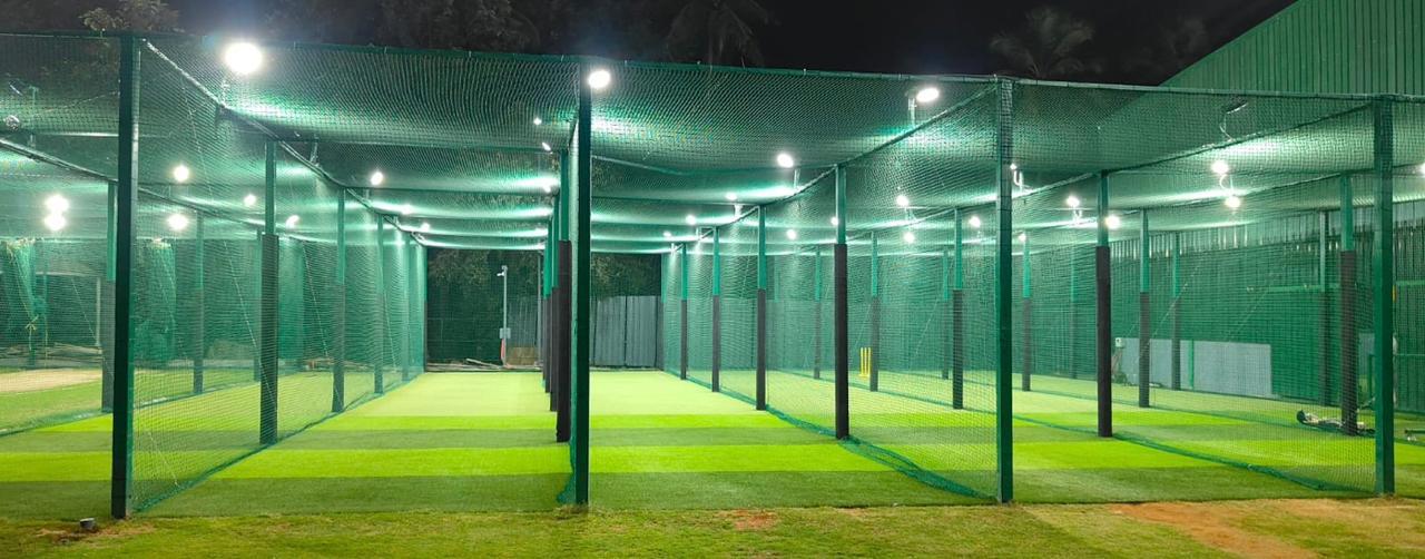 Floodlit net facility at night